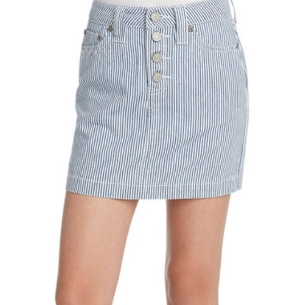 Dickies Girls’ Hickory Stripe Mini Skirt, Blue White Hickory Stripe